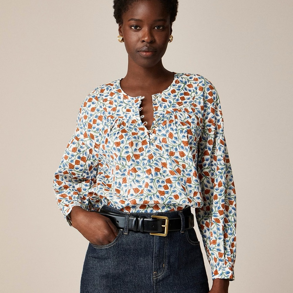J.Crew Shirred popover top in rosewood floral CI523